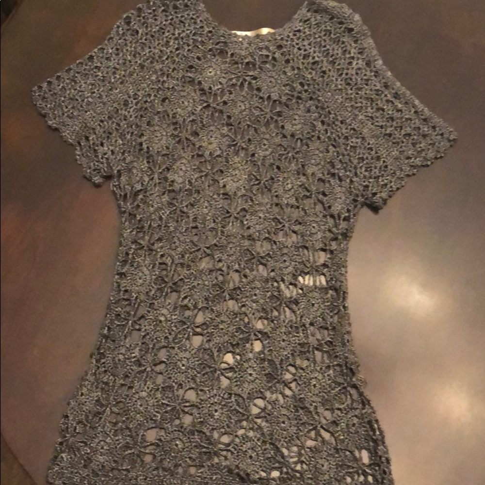 Crochet sweater-Gray with silver- tunic length